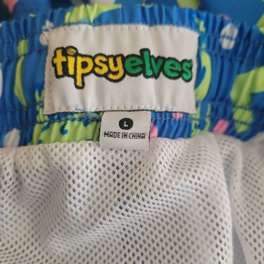 Tipsy‎ Elves Gator Rager Stretch Lined Swim Trunks Men's Size Large Beach Shorts